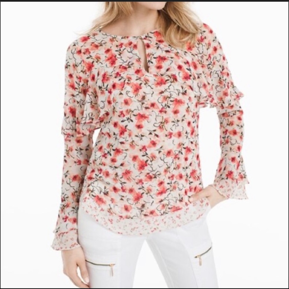 White House Black Market || Flirty Floral Print Ruffled Blouse || size 2